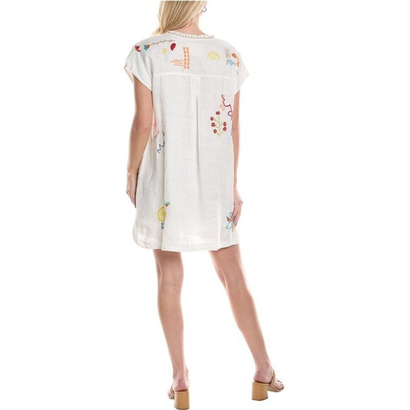 Johnny Was Lemona Dress Floral Embroidery Linen Natural Button Front White NEW - Picture 2 of 10